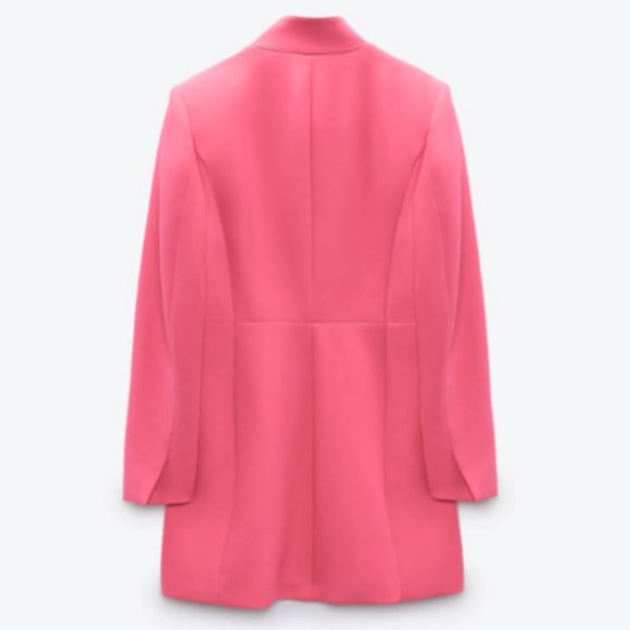 NWT ZARA WOMEN FITTED INVERTED LAPEL FROCK COAT PINK 22188/676 M - Picture 6 of 10